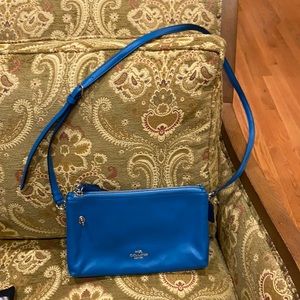Fun teal Coach crossbody bag with double zip